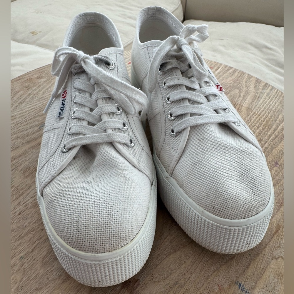 SUPERGA White Platform Sneakers Womens Size 41 - Picture 4 of 9